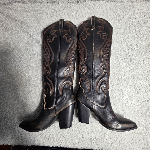 Steve Madden Lasso Western Tall Cowboy Boots Brown Distressed Leather 8.5 NEW - Picture 10 of 13